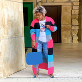 Wuhe Knit Ribbed Patchwork Long Sleeve Open Stitch