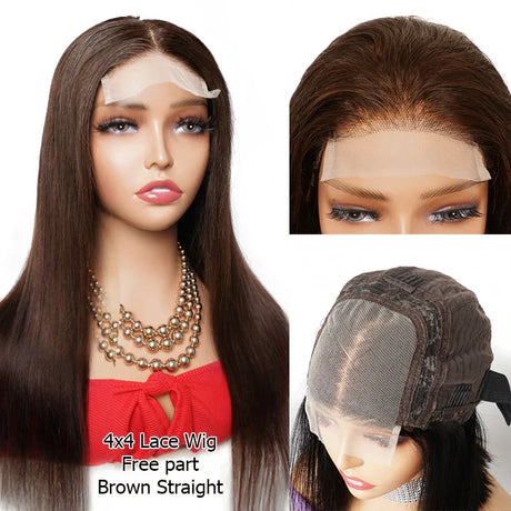 Brown Black Human Hair Wig For Women Lace