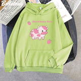 Cow And Strawberry Kawaii Women Hoodies Casual Pullover