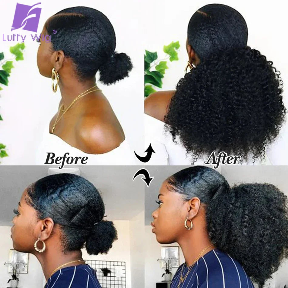 Afro Kinky Curly Human Hair Ponytail For Black