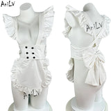 Anilv Women Anime Coffee Waiter Maid Uniform White