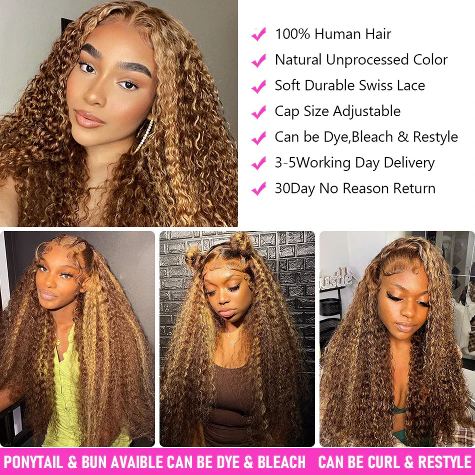 Highlight Honey Brown Curly Lace Front Human Hair