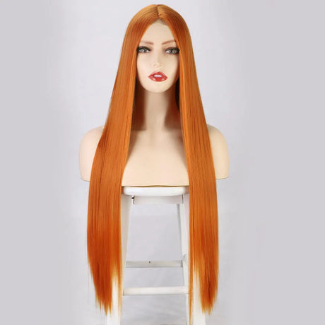 Peach Long Straight Red Pink Natural Hairline Wig