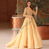 Caroline Light Yellow Beaded Evening Gown for Women