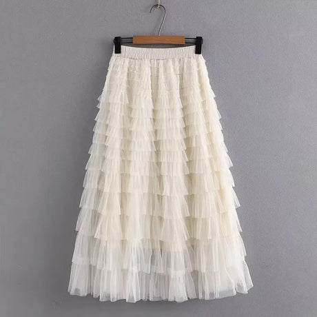 Women' Clothing Skirt Elastic Waist Mesh Skirt Calf