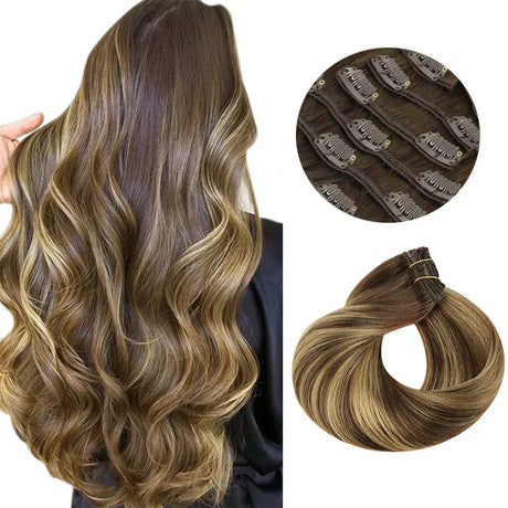 Clip In Human Hair Extensions Straight Natural Light