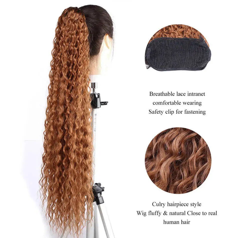 Long Curly Ponytail Synthetic Drawstring Ponytail Extensions Clip