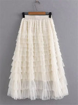 Women' Clothing Skirt Elastic Waist Mesh Skirt Calf