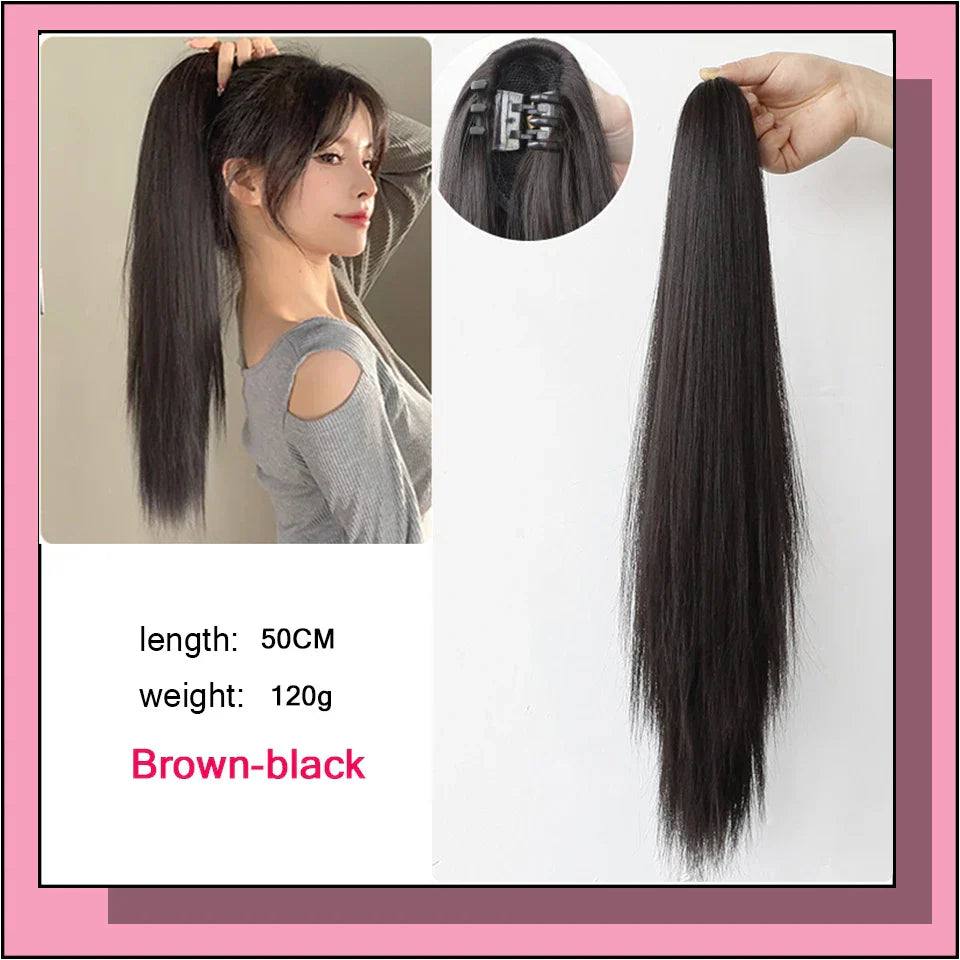 Long Wavy Straight Claw Clip On Ponytail Hair