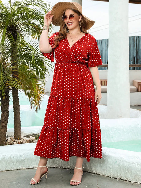 Gibsie Polka Dot V-Neck Butterfly Sleeve Dress Women