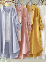 Loose Breathable Blouses Midi Shirt Korean Casual Autumn