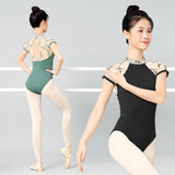 Women Ballet Leotards Stand Collar Embroidery Gymnastics Leotards