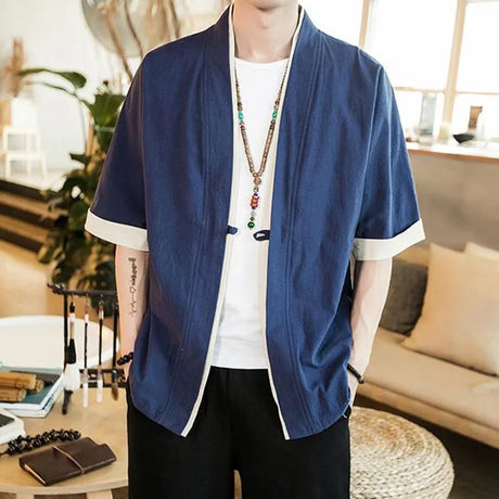 Summer Men' Kimono Jackets Cardigan Lightweight Casual Cotton