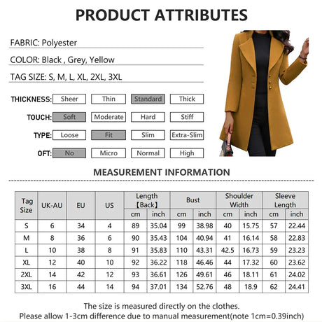 Women' Trench Coat Button Long Jacket Overcoat Winter