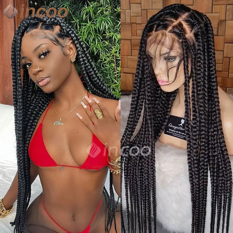 Inches Synthetic Knotless Large Square Box Braided Wigs