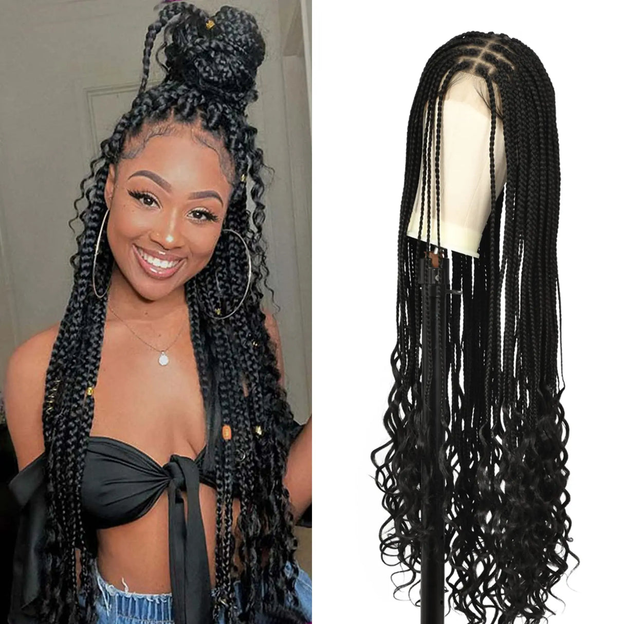 Full Double Lace Front Knotless Box Braided Wigs