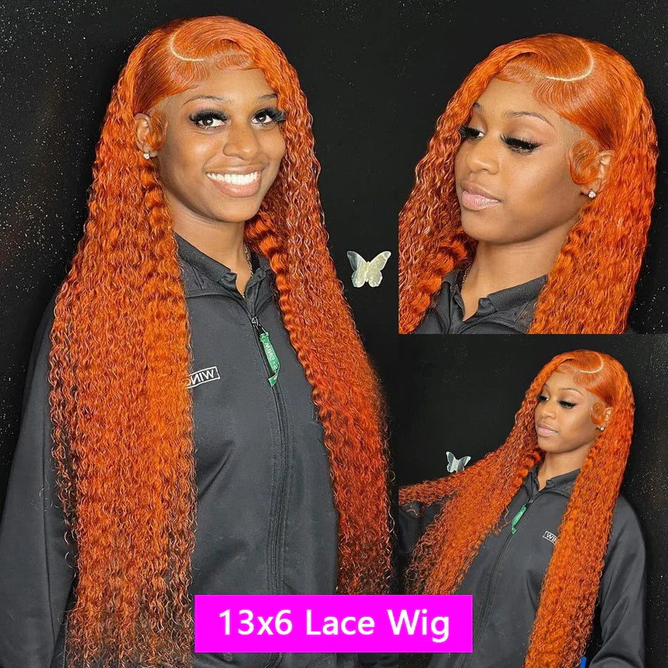 Deep Wave Orange Ginger Lace Front Wigs