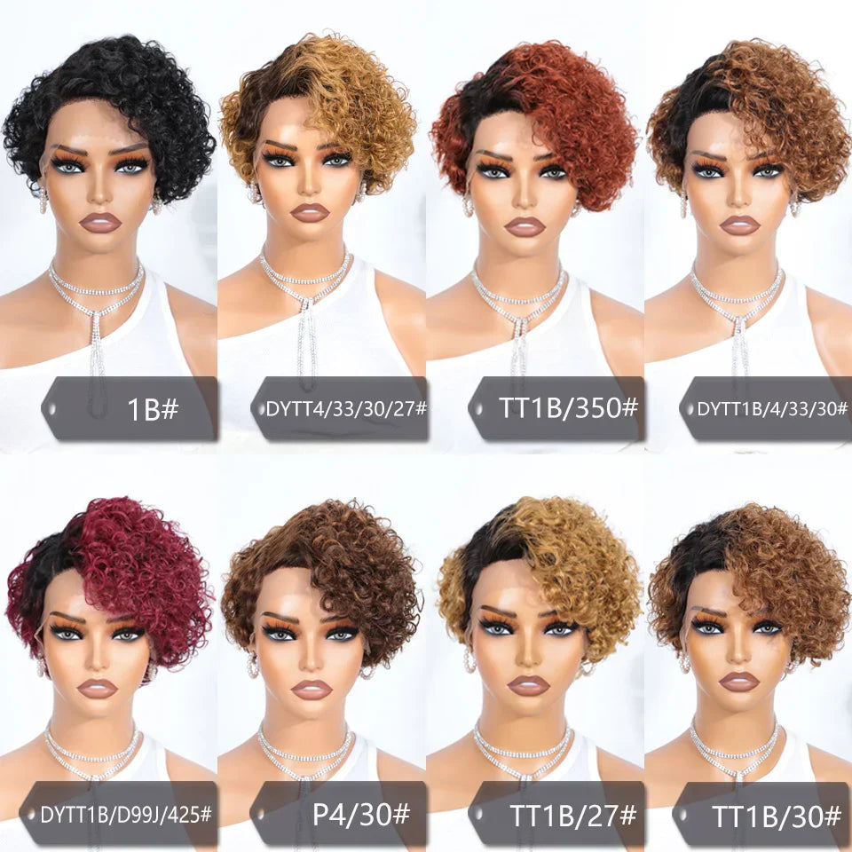 Short Pixie Curly Bob Wig Lace Front Human