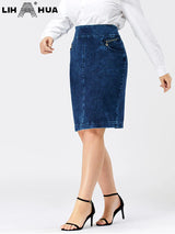 Lih Hua Women' Denim Skirt Cotton Elastic Slim