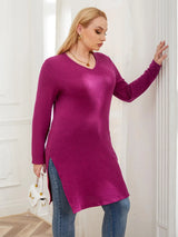 Women Sweaters Side Split Top Knitted Solid Color
