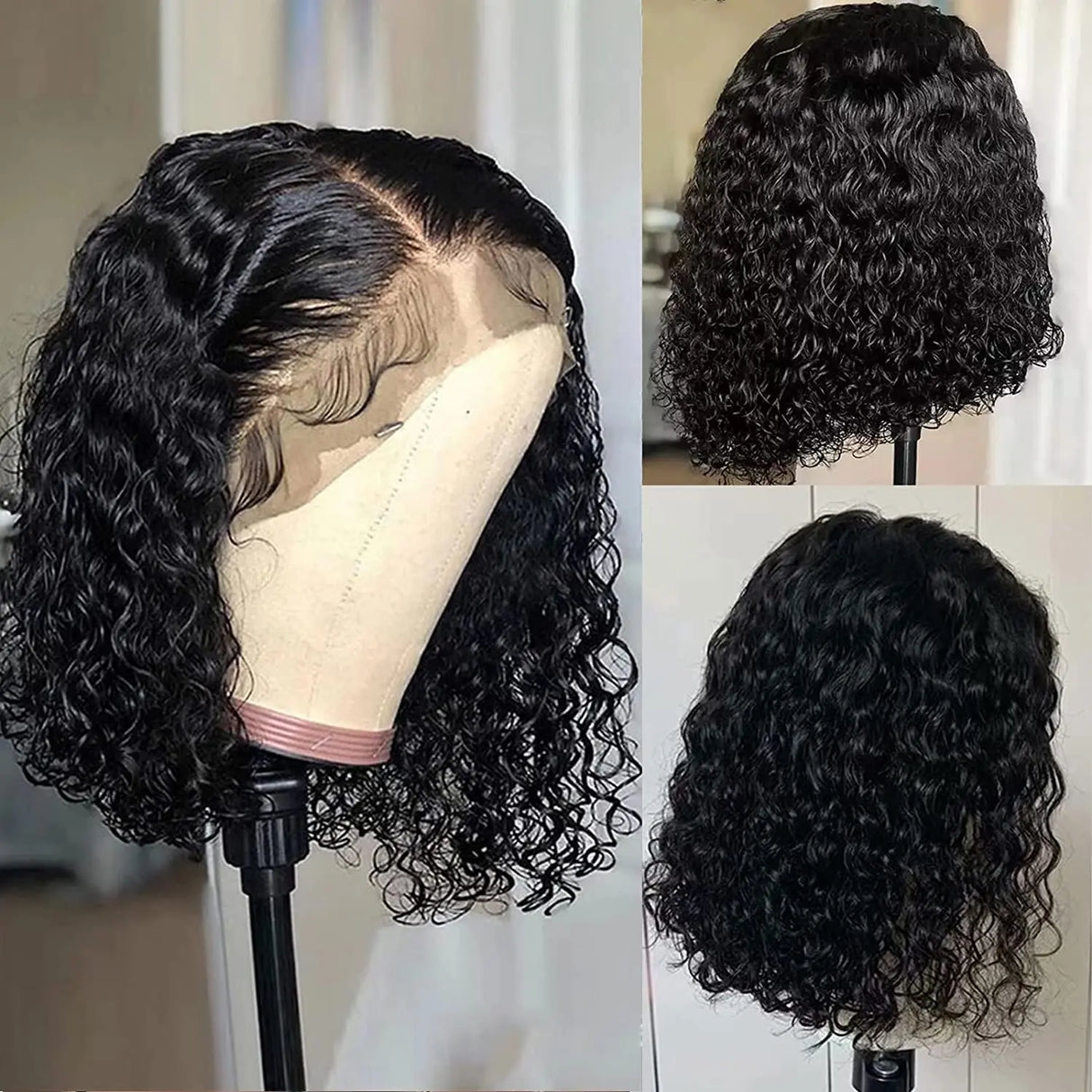 Bob Lace Wig Black Curly For Women Deep