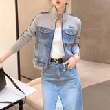 Female Clothing Vintage Spliced Denim Coats Spring Autumn