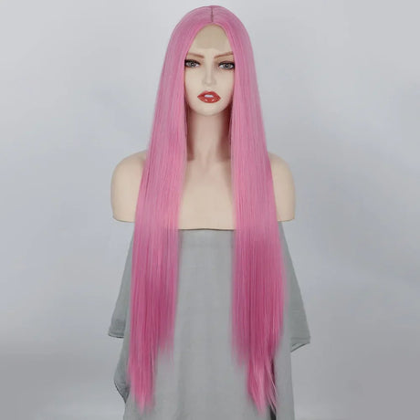 Peach Long Straight Red Pink Natural Hairline Wig