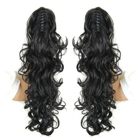 Synthetic Long Wavy Claw Clip On Ponytail Drawstring