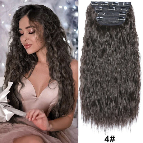 Set Synthetic Hair Clip In Long Wavy Thick