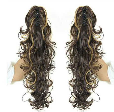 Synthetic Long Wavy Claw Clip On Ponytail Drawstring