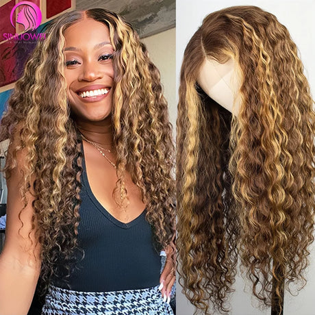 Highlight Wig Human Hair 13X6 Water Wave Honey