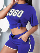 Lw Two Pieces Letter Print Striped Shorts Set