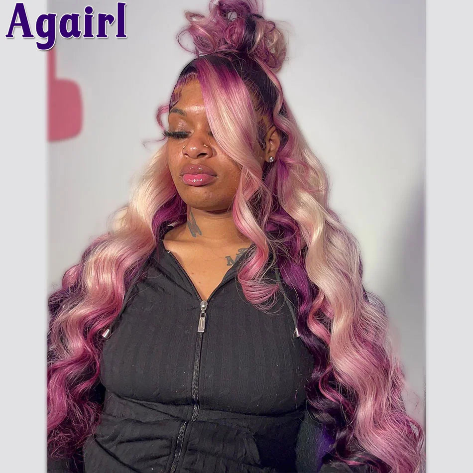 Highlight Ombre Blonde Purple Body Wave Lace Front