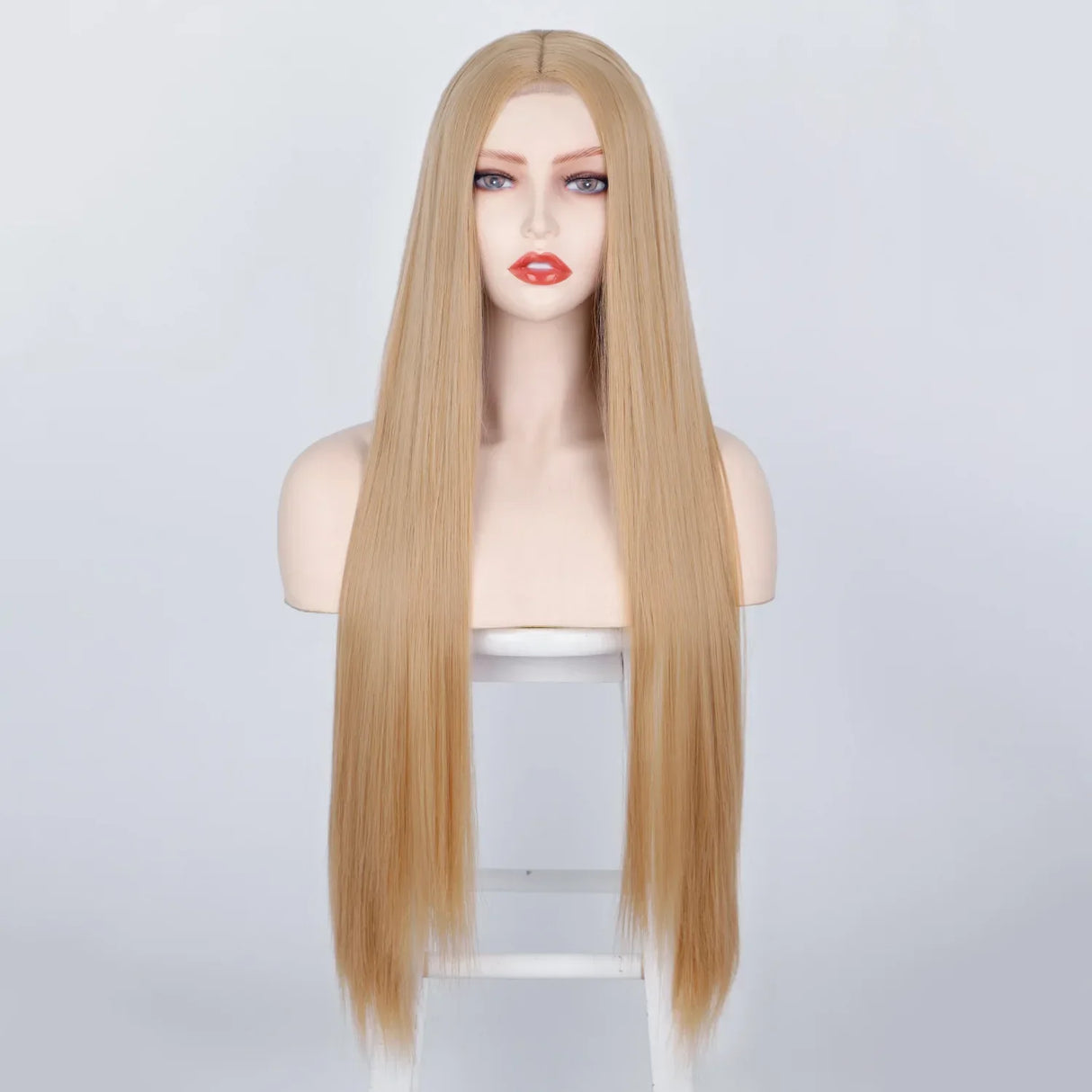 Peach Long Straight Red Pink Natural Hairline Wig