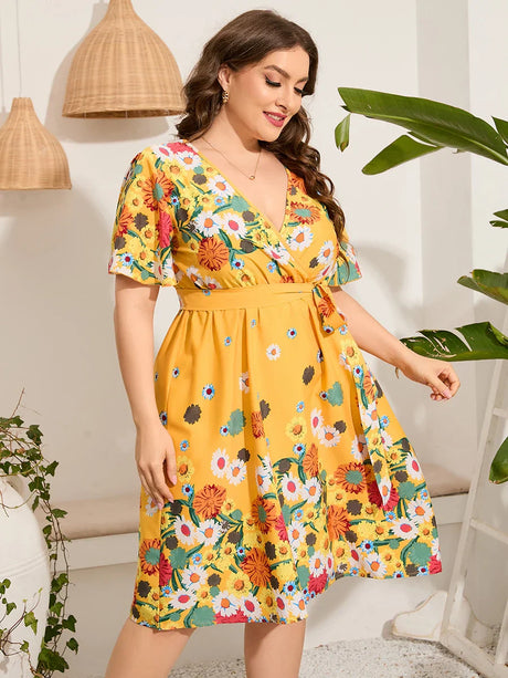 Midi Dress Women Summer V Neck