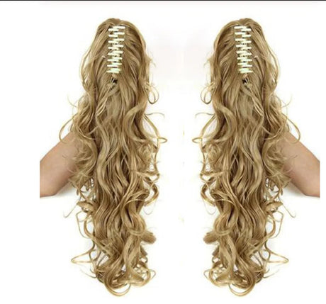 Synthetic Long Wavy Claw Clip On Ponytail Drawstring