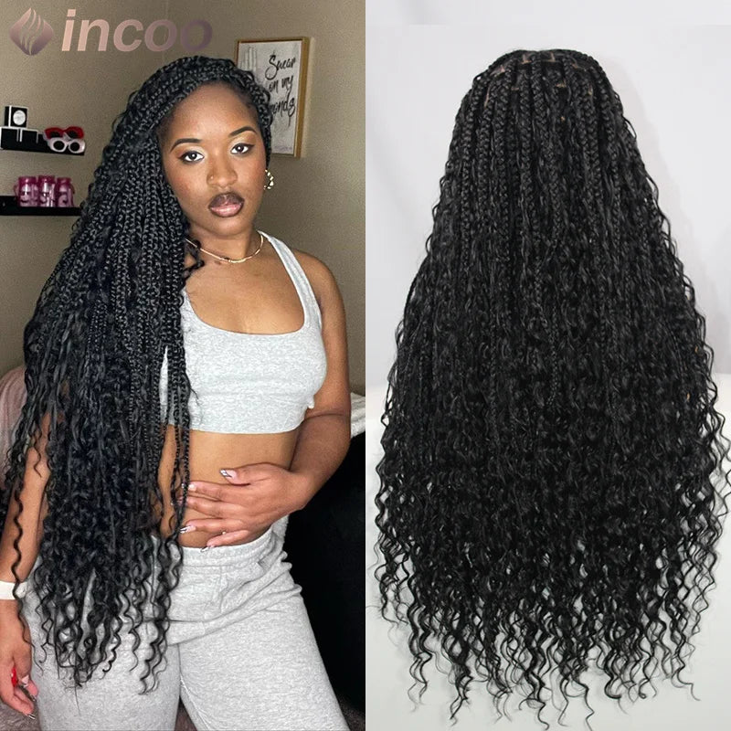 Boho Braided Lace Frontal Wig Wave Curly Goddess