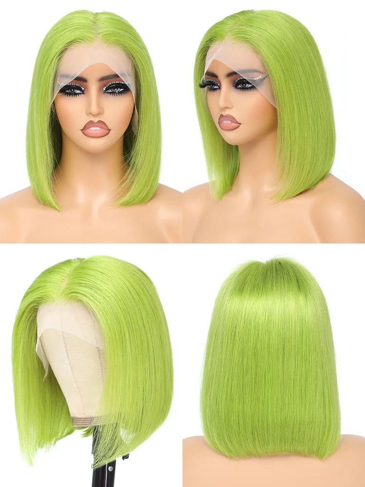 Lime Green Bob Lace Front Wigs Human Hair