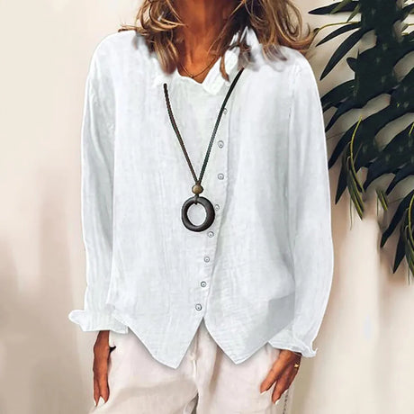 Women' Cotton Solid Long Sleeve Blouse Tops Baggy