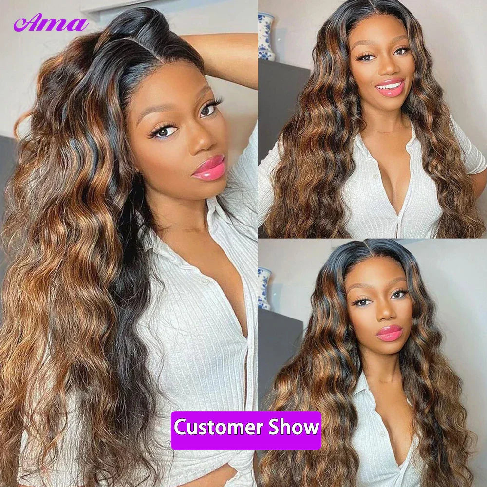 Highlight Loose Deep Wave Bundles Ombre Colored Human