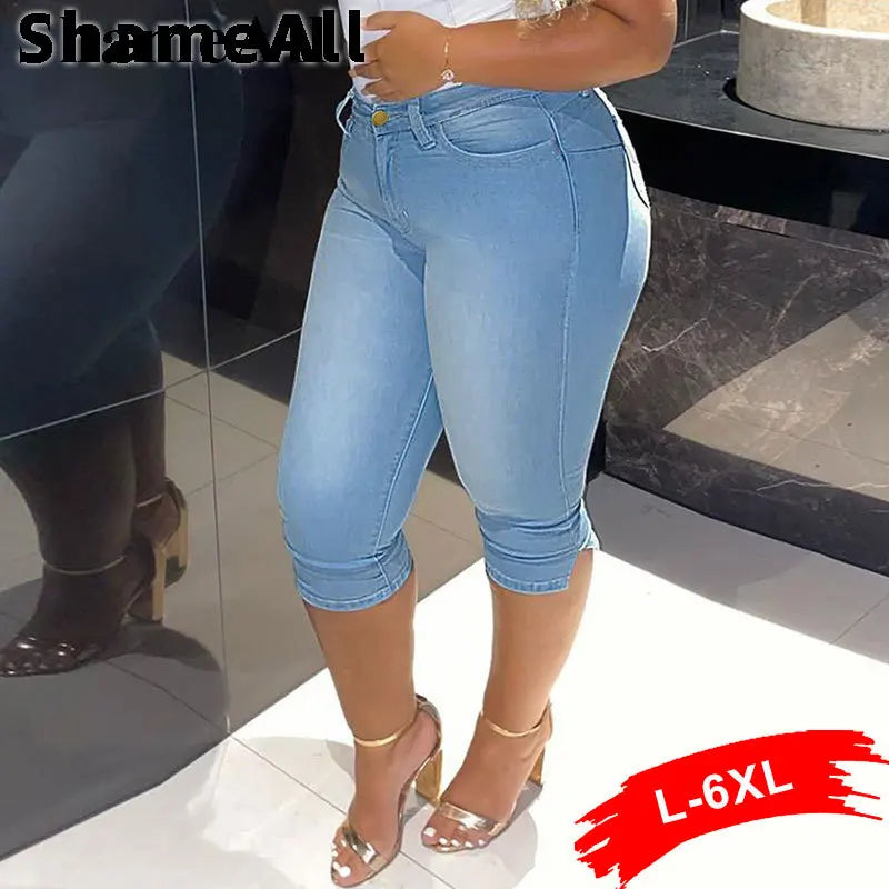 Vintage Mid Blue Stretchy Skinny Knee Length Distressed