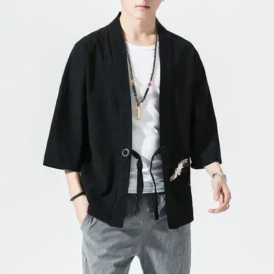 Japanese Kimono Men Cardigan Streetwear Traditional Japanese Samurai