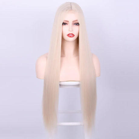 Peach Long Straight Red Pink Natural Hairline Wig