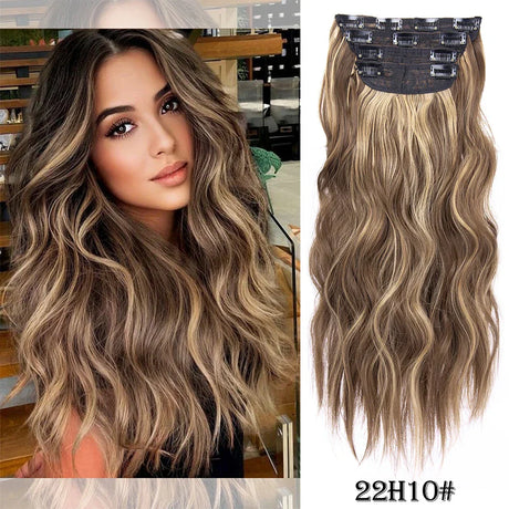 Set Synthetic Hair Clip In Long Wavy Thick