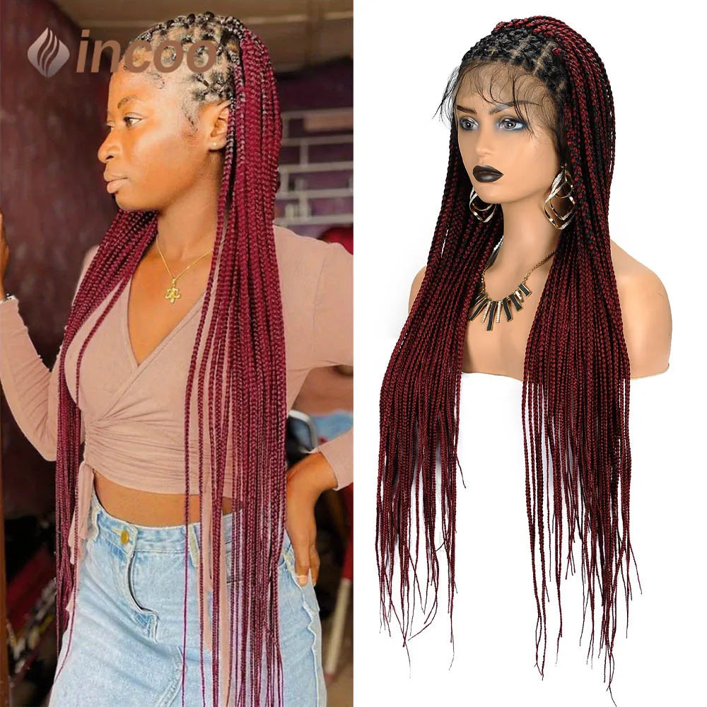 36'' Lace Front Knotless Box Braids Wig - Ombre Synthetic