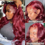 Red Lace Front Human Hair Wigs Burgundy