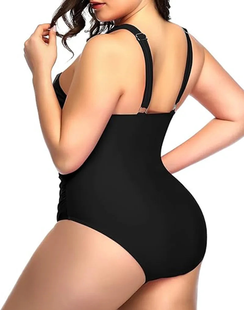 Summer Women One Piece Swimsuits Front Cross Tummy