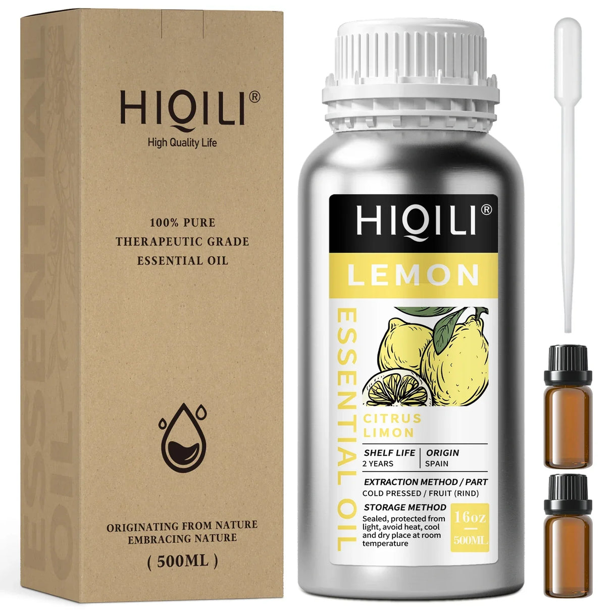 HIQILI 500ML Pure Lemon Essential Oil for Aromatherapy & Massage