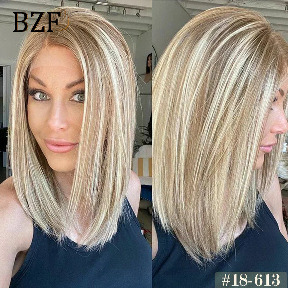 Blonde Highlight Synthetic Lace Front Bob Wigs