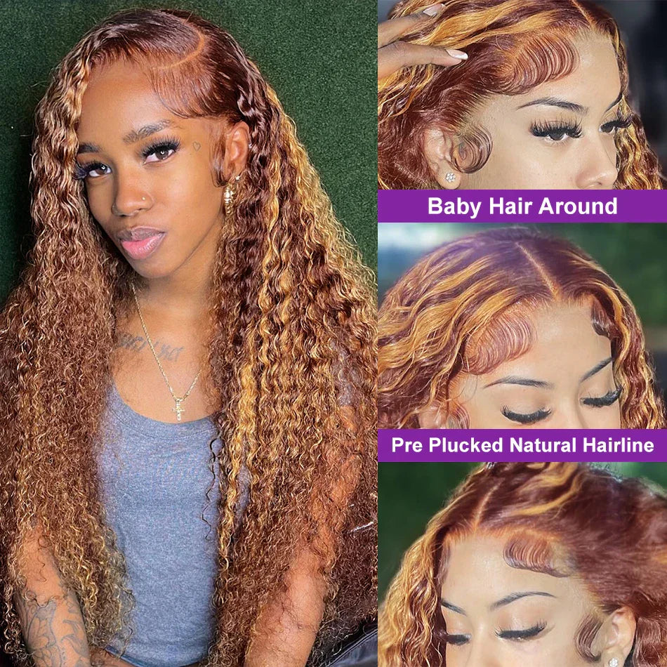 Glueless Highlight Wig Human Hair Curly Ombre Honey